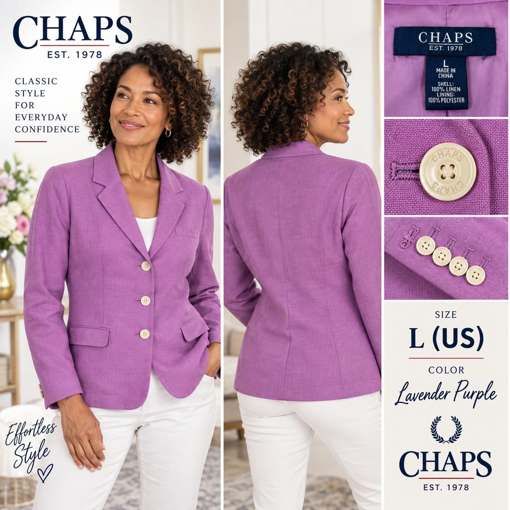 NWT CHAPS Womens L Lavender Purple 100% Linen Blazer Jacket Lined Career #1901